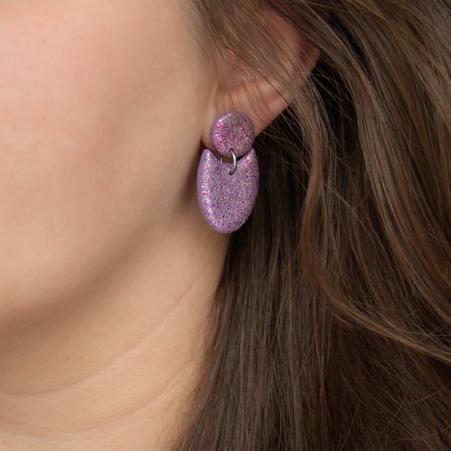 Handmade Violet Full Glitter Earrings – Geometric Polymer Clay Jewellery
