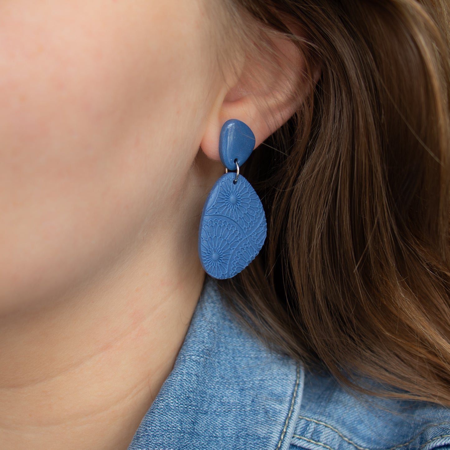 Handmade Blue Polymer Clay Earrings – Lightweight and Textured Jewellery