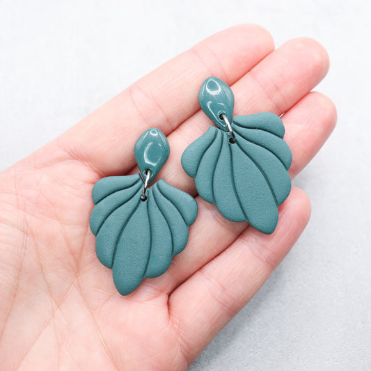 Teal shell earrings. Handmade polymer clay earrings.
