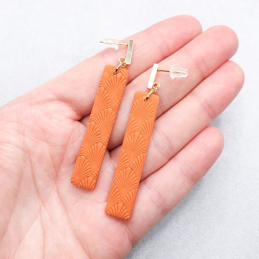 Orange rectangle earrings. Handmade polymer clay earrings.