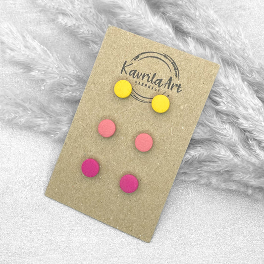 Set of 3 Pairs Mini Circle Stud Earrings – Handmade Polymer Clay Studs