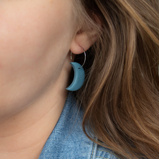 Handmade Steel Blue Moon Earrings – Spiritual Polymer Clay Earrings