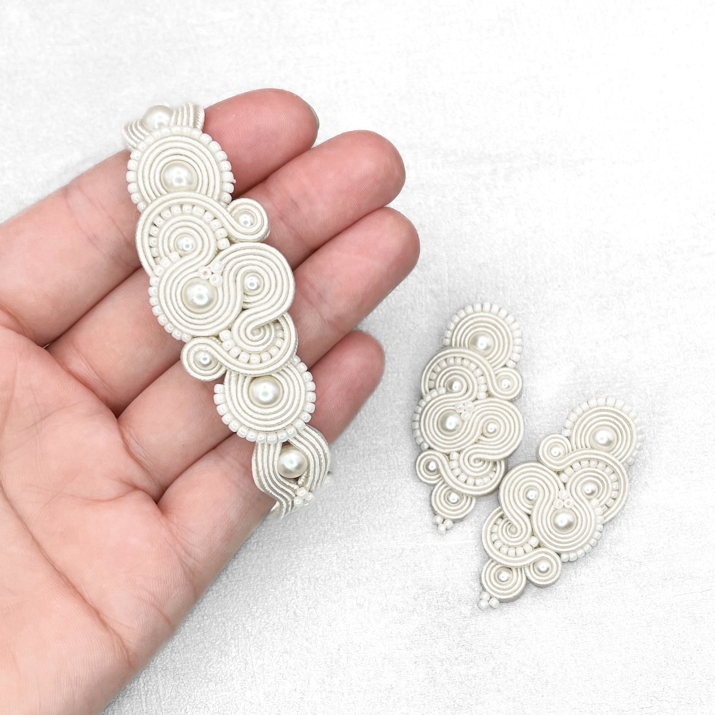 Handmade Ivory Soutache Jewellery – Elegant Wedding Earrings and Bracelet