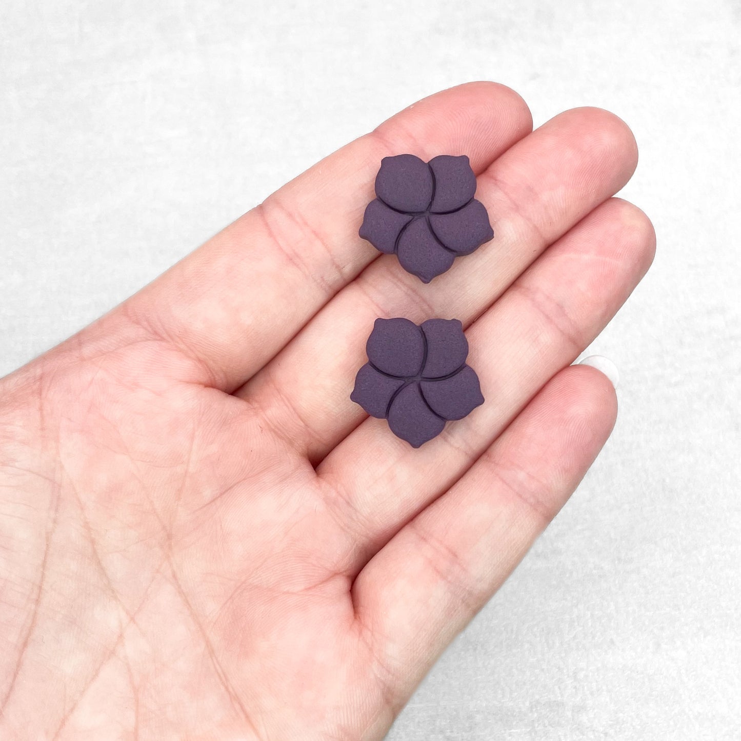 Handmade Dark Purple Hibiscus Stud Earrings – Flower Polymer Clay Studs