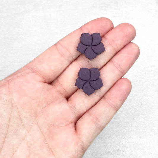 Handmade Dark Purple Hibiscus Stud Earrings – Flower Polymer Clay Studs