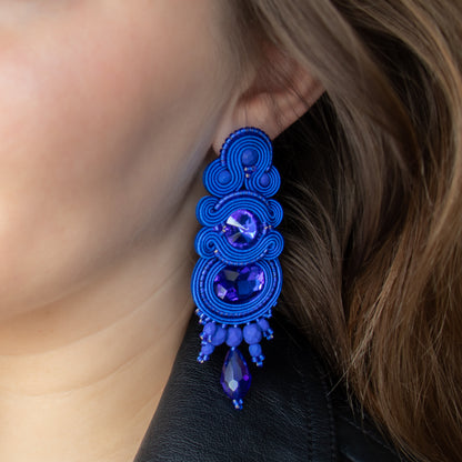 Cobalt soutache earrings. Handmade earrings. Unique and statement earrings.