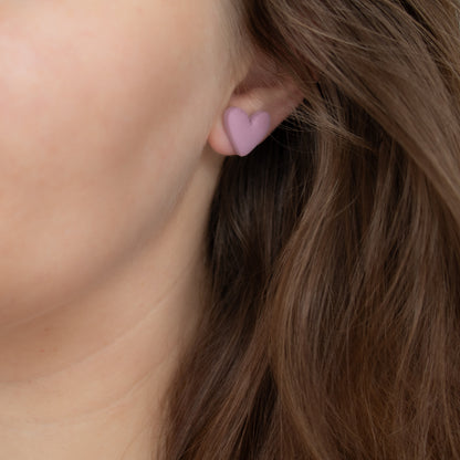 Handmade Mauve Heart Stud Earrings – Romantic Polymer Clay Studs