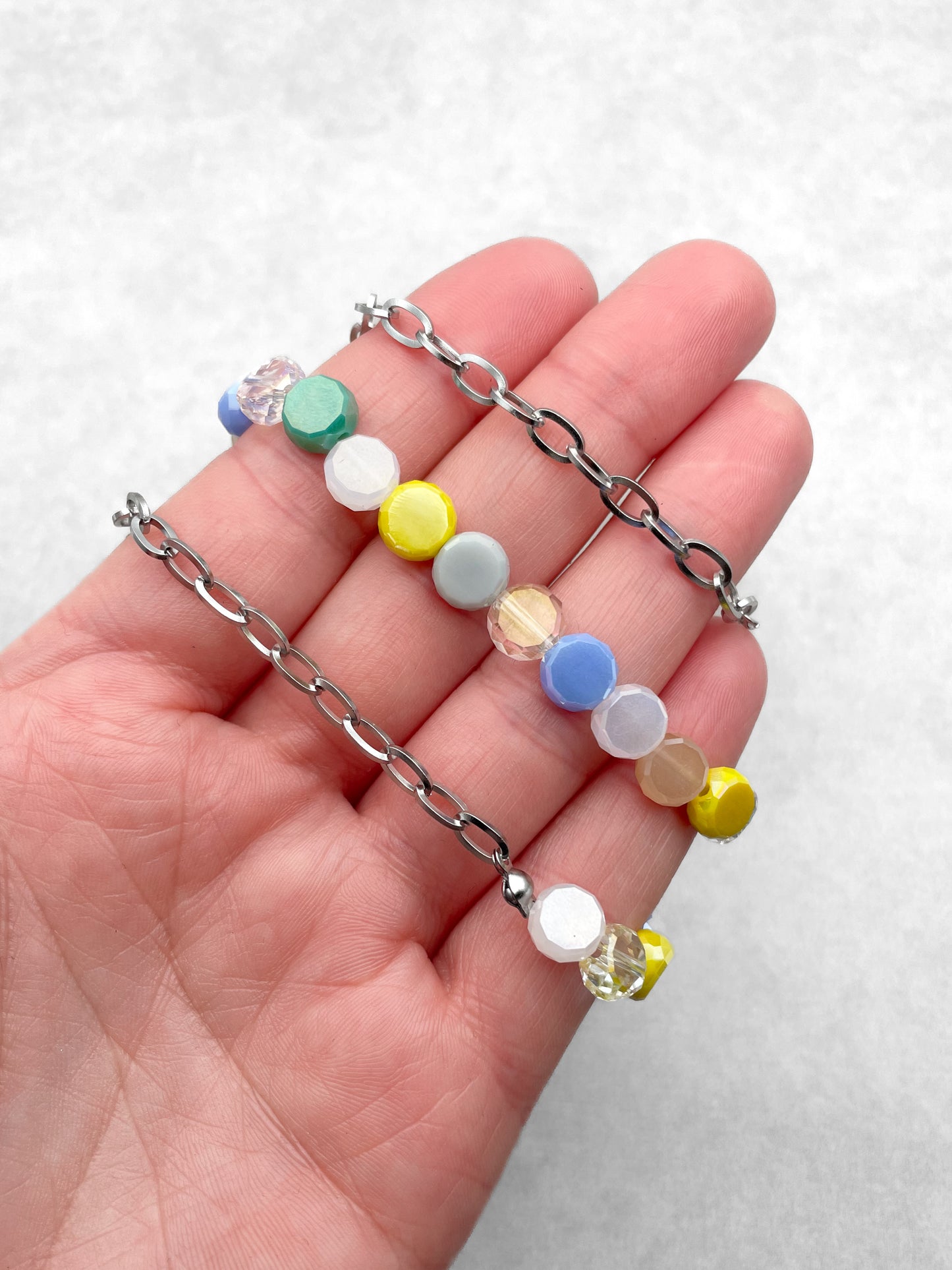 Handcrafted Necklace – Glass Beads & Stainless Steel