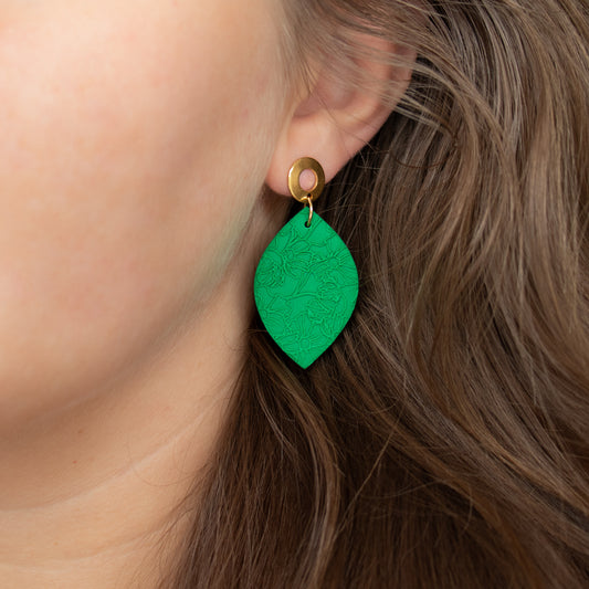 Handmade Green Textured Oval Earrings – Polymer Clay Jewellery