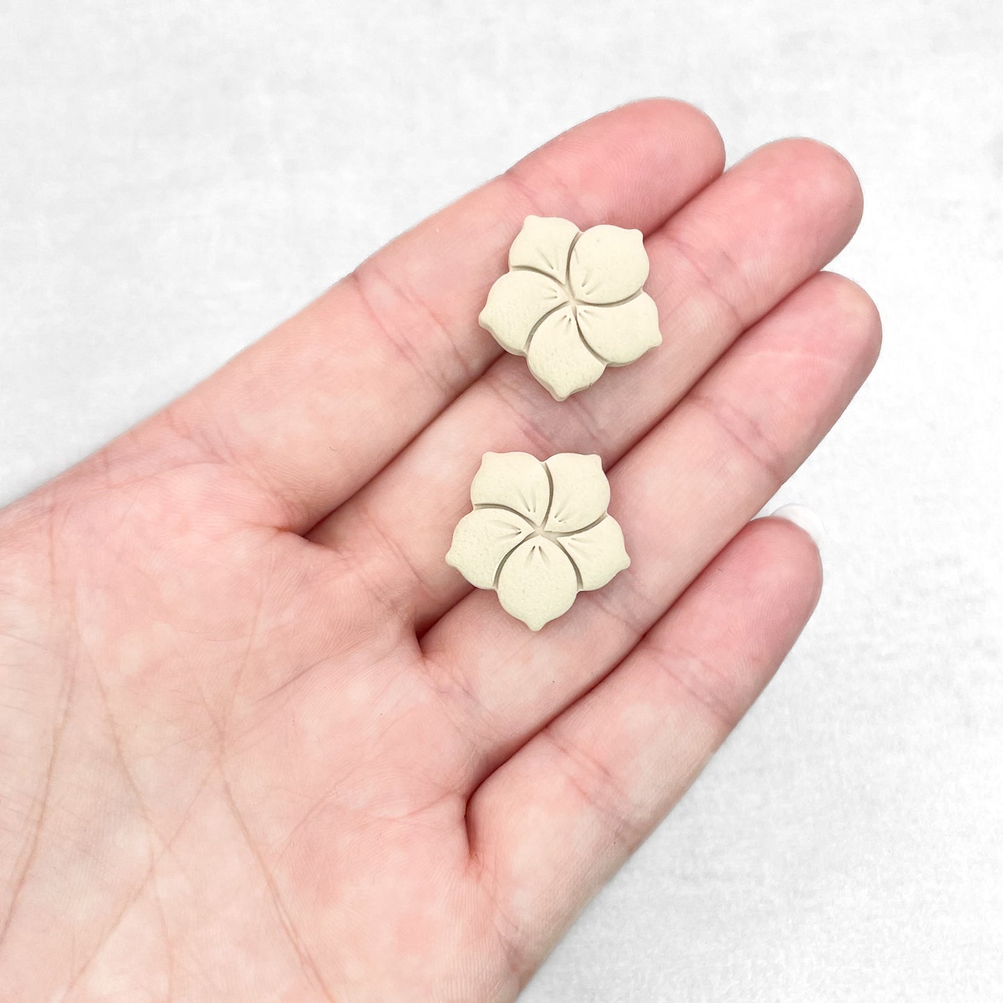 Handmade Cream Hibiscus Flower Stud Earrings – Polymer Clay Studs