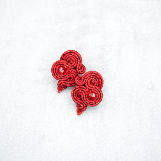 Red soutache earrings. Unique and statement small earrings.