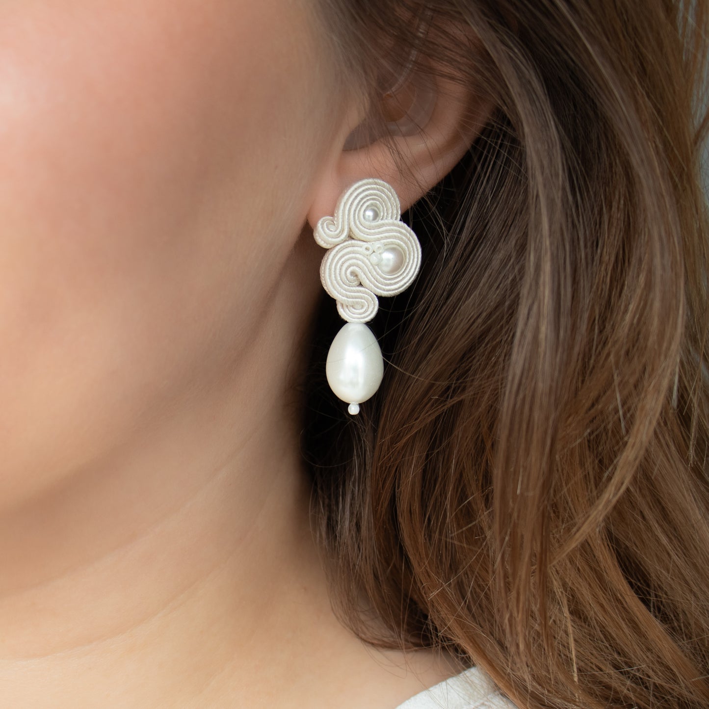Handmade Bridal Ivory Earrings – Unique and Elegant Soutache Jewellery