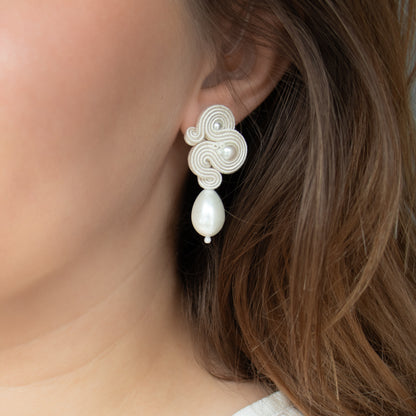 Handmade Bridal Ivory Earrings – Unique and Elegant Soutache Jewellery