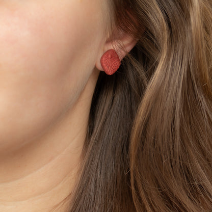 Handmade Dark Copper Geometric Stud Earrings – Textured Polymer Clay Studs