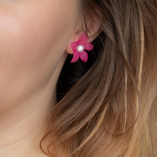 Handmade Magenta Flower Acrylic Stud Earrings
