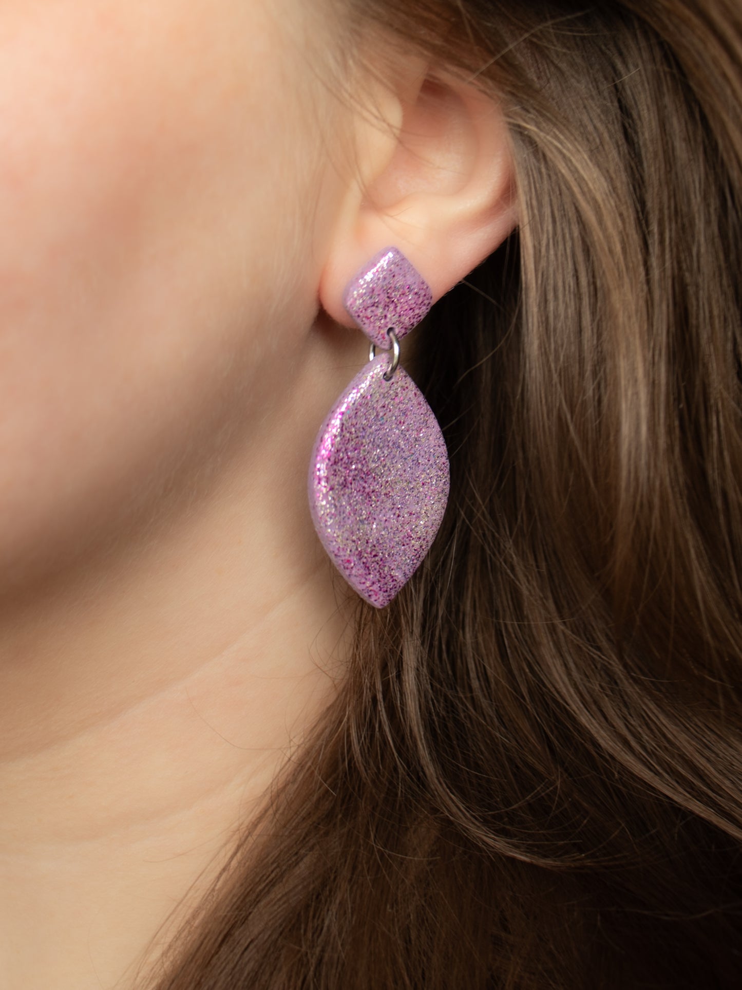 Handmade Violet Sparkle Earrings – Geometric Polymer Clay Jewellery
