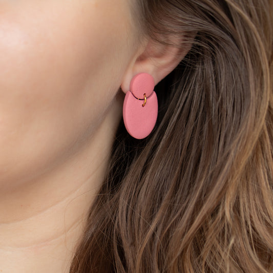 Handmade Peach Geometric Earrings – Elegant Polymer Clay Jewellery