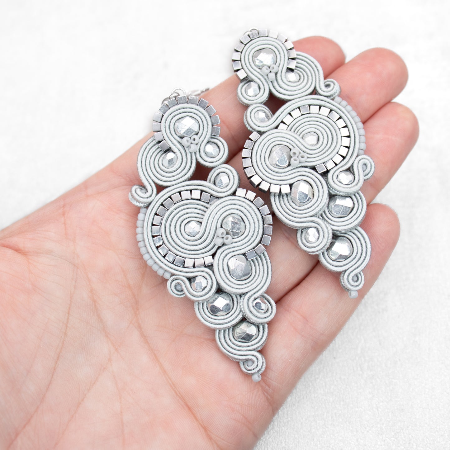 Handmade Light Grey Soutache Earrings – Graceful and Original Jewellery