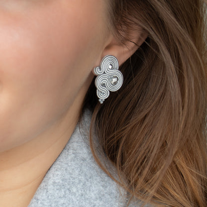 Handmade Light Grey Soutache Earrings – Casual Elegance Jewellery