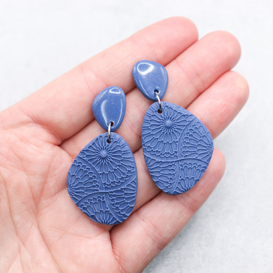 Blue polymer clay earrings. Handmade lightweight earrings.
