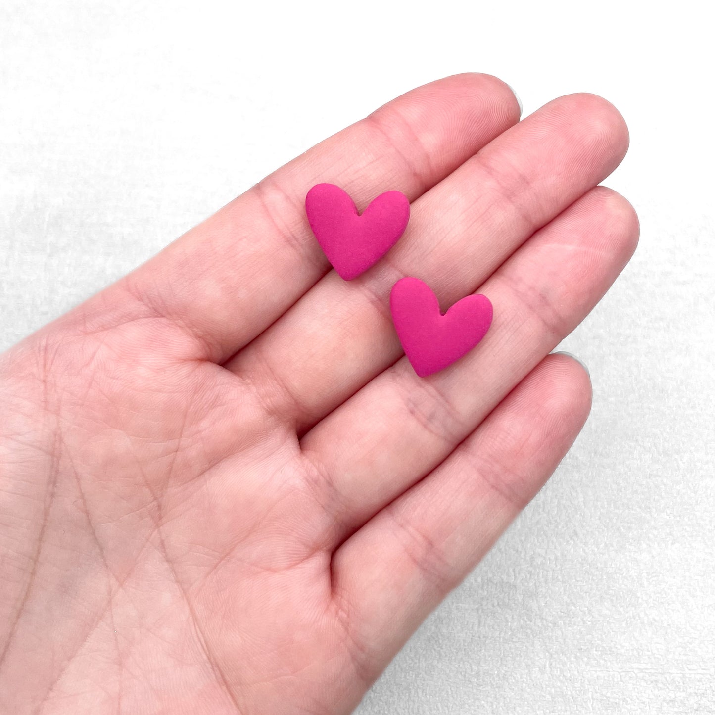 Handmade Magenta Stud Earrings – Heart Polymer Clay Studs