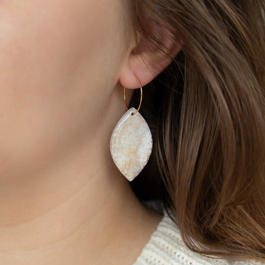 Handmade Ivory and Gold Oval Earrings – Marble Polymer Clay Jewellery