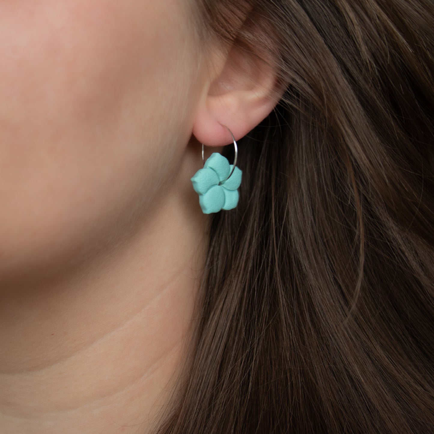 Handmade Pastel Turqouise Hibiscus Earrings – Flower Polymer Clay Jewellery