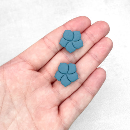 Handmade Steel Blue Hibiscus Flower Stud Earrings – Polymer Clay Studs