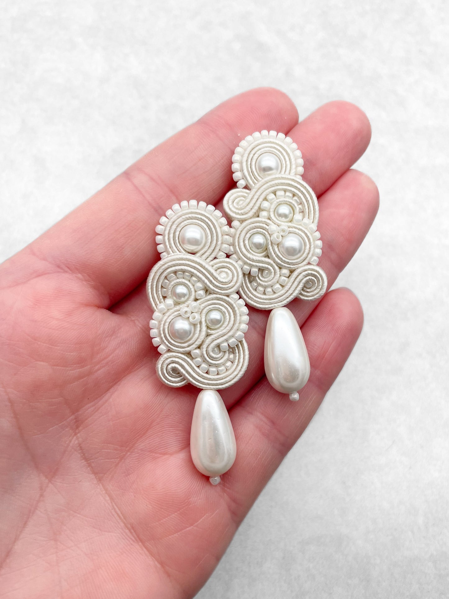 Handmade Bridal Ivory Earrings – Elegant and Unique Soutache Jewellery