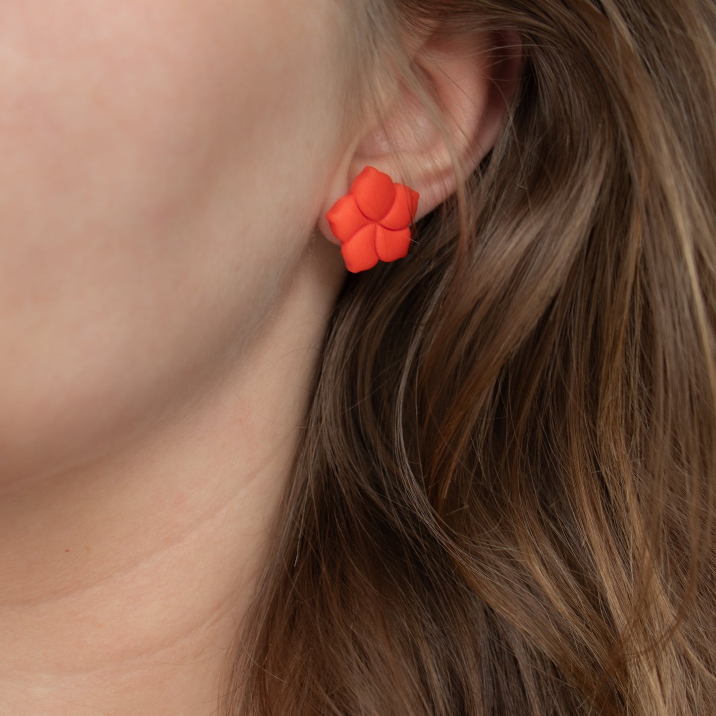 Handmade Orange Red Hibiscus Stud Earrings – Flower Polymer Clay Studs