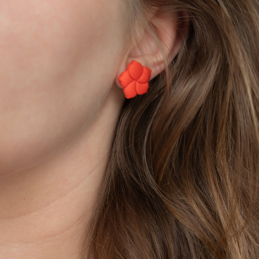 Handmade Orange Red Hibiscus Stud Earrings – Flower Polymer Clay Studs
