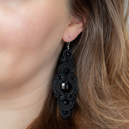 Black soutache earrings. Unique and lighweight handmade earrings.