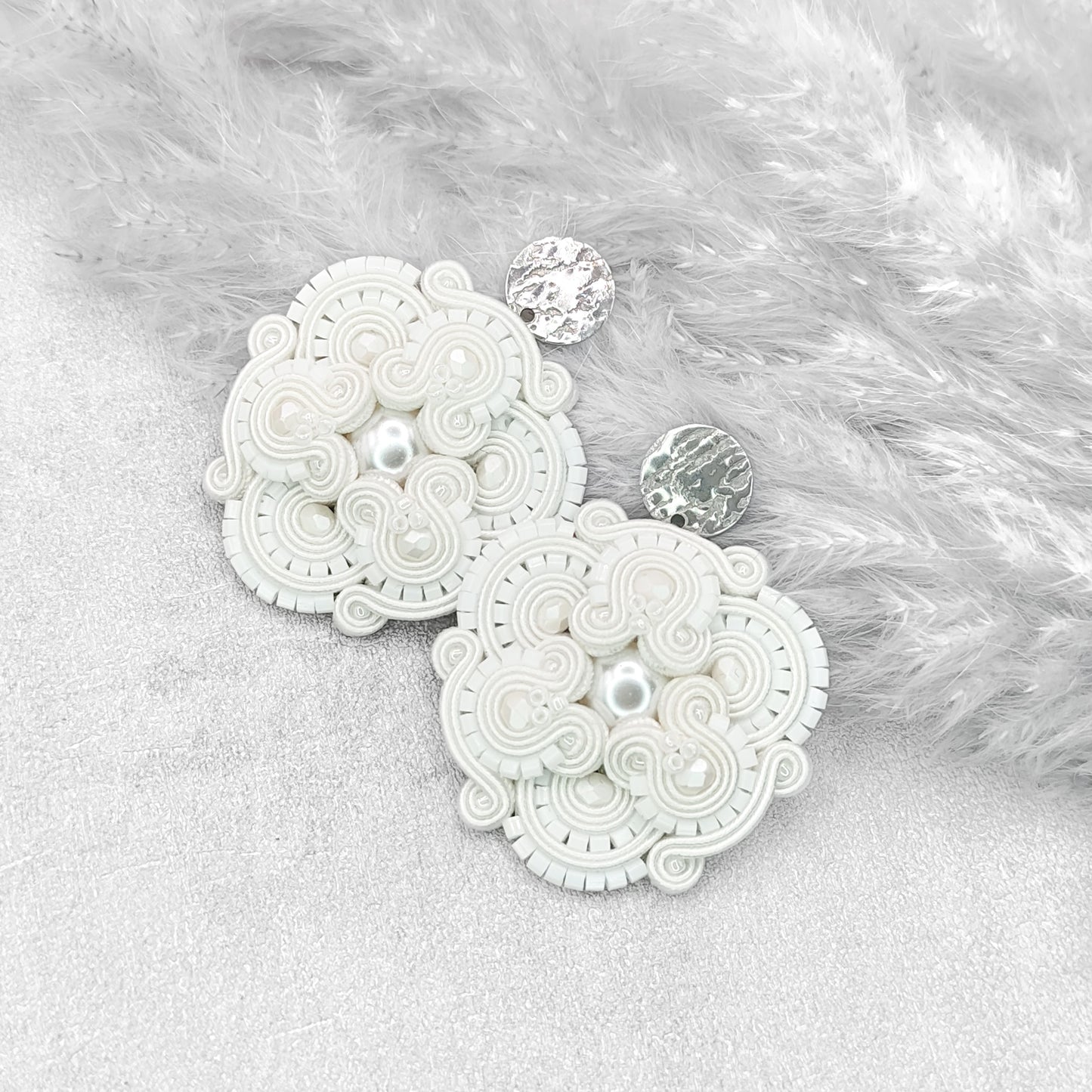 Handmade White Soutache Bridal Earrings – Chic and Original Jewellery