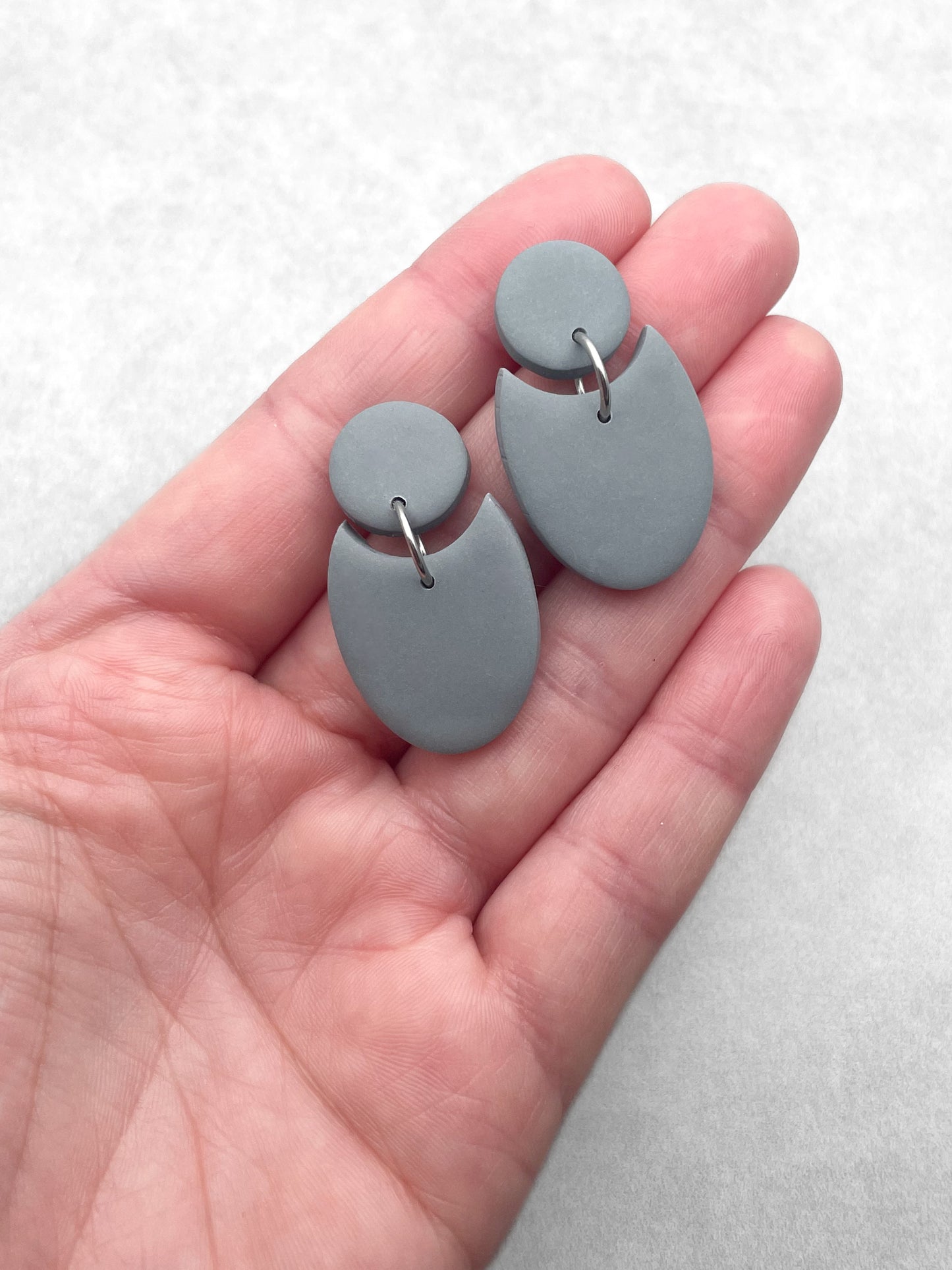 Handmade Geometric Earrings – Grey Polymer Clay Jewellery