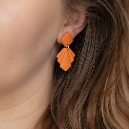 Handmade Orange Geometric Earrings – Textured Polymer Clay Jewellery