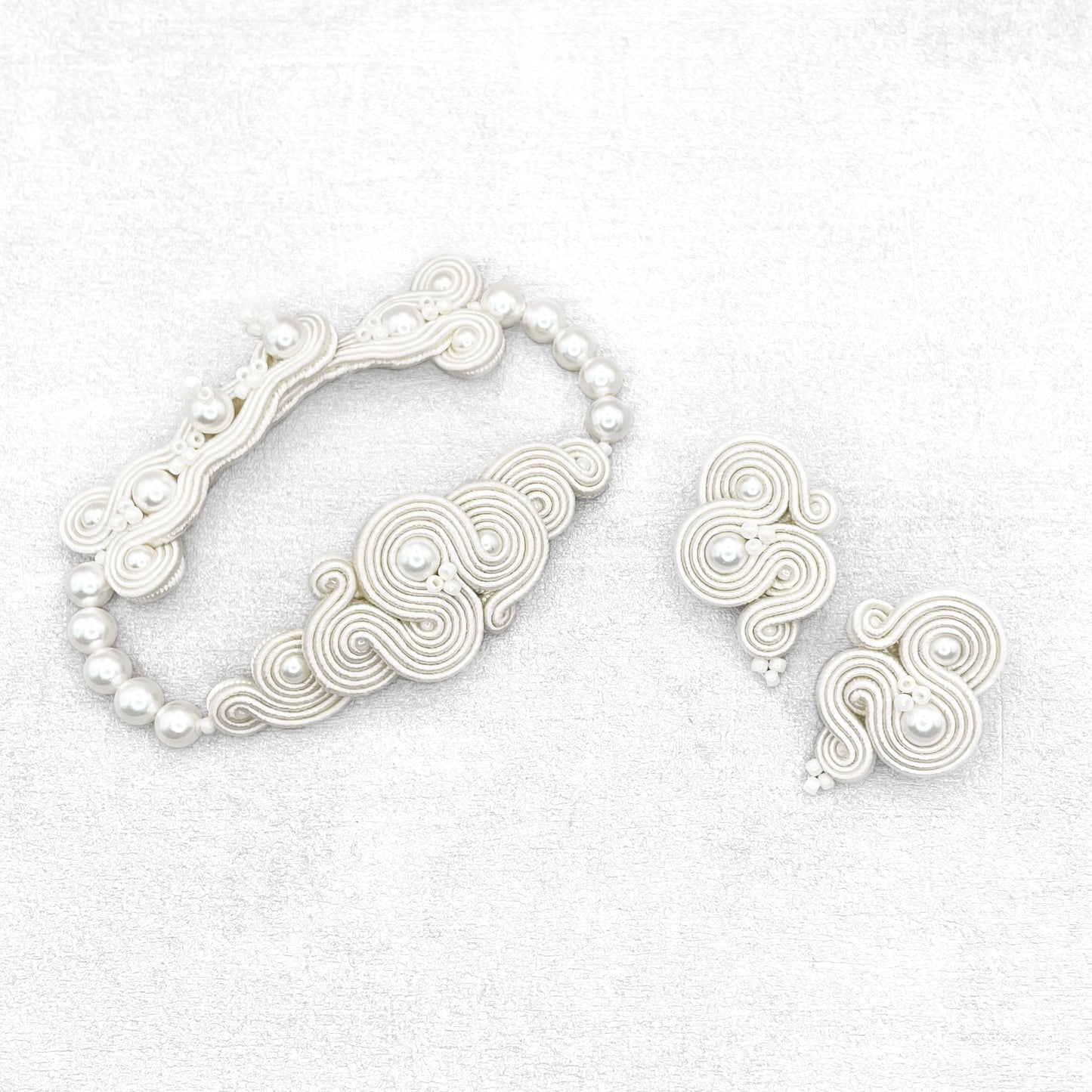 Handmade Ivory Soutache Jewellery Set – Classic and Elegant Wedding Earrings and Bracelet