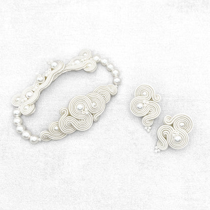 Handmade Ivory Soutache Jewellery Set – Classic and Elegant Wedding Earrings and Bracelet