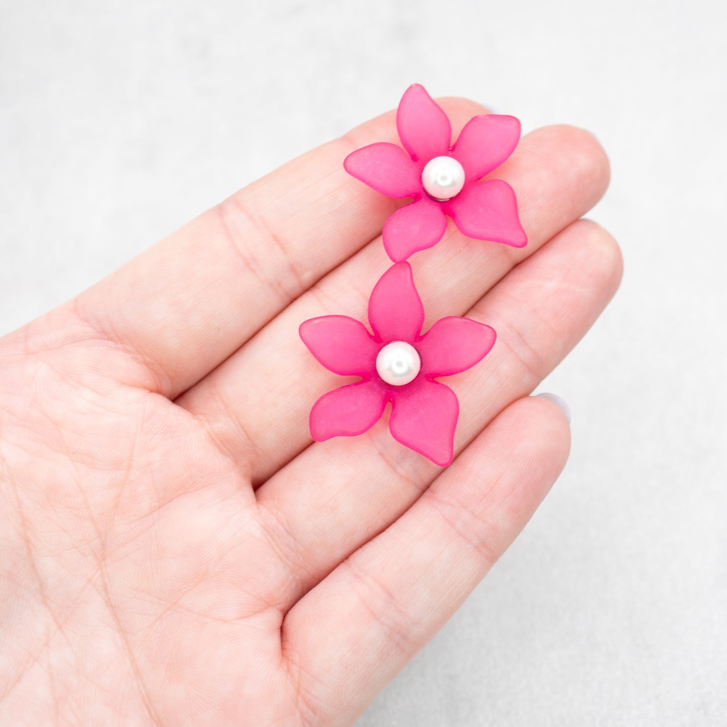 Magenta flower stud earrings. Handmade acrylic stud earrings.