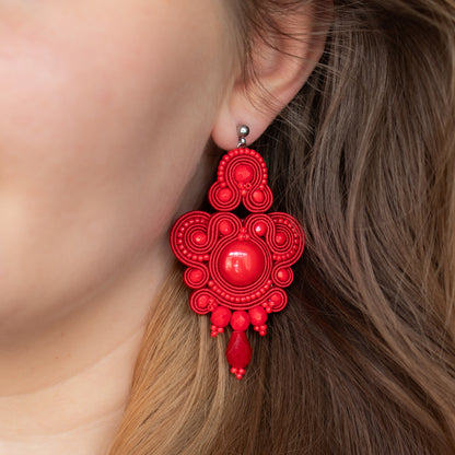 Handmade Red Soutache Earrings – Original and Statement Jewellery