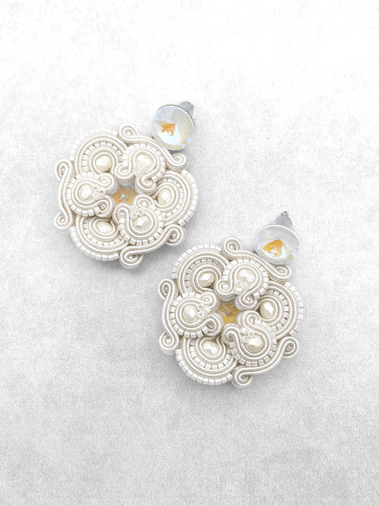 Handmade Ivory Soutache Bridal Earrings – Unique and Graceful Jewellery