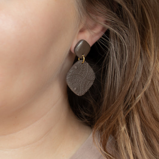 Handmade Brown Textured Rhombus Earrings – Polymer Clay Jewellery