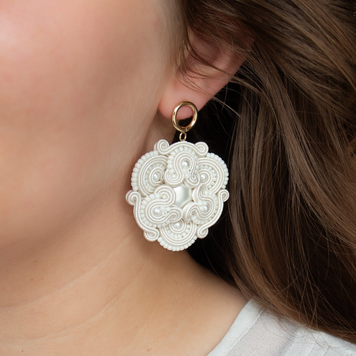 Handmade Ivory Soutache Bridal Earrings – Elegant and Graceful Jewellery