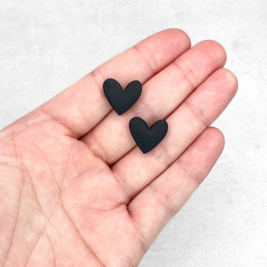 Handmade Black Heart Stud Earrings – Polymer Clay Studs