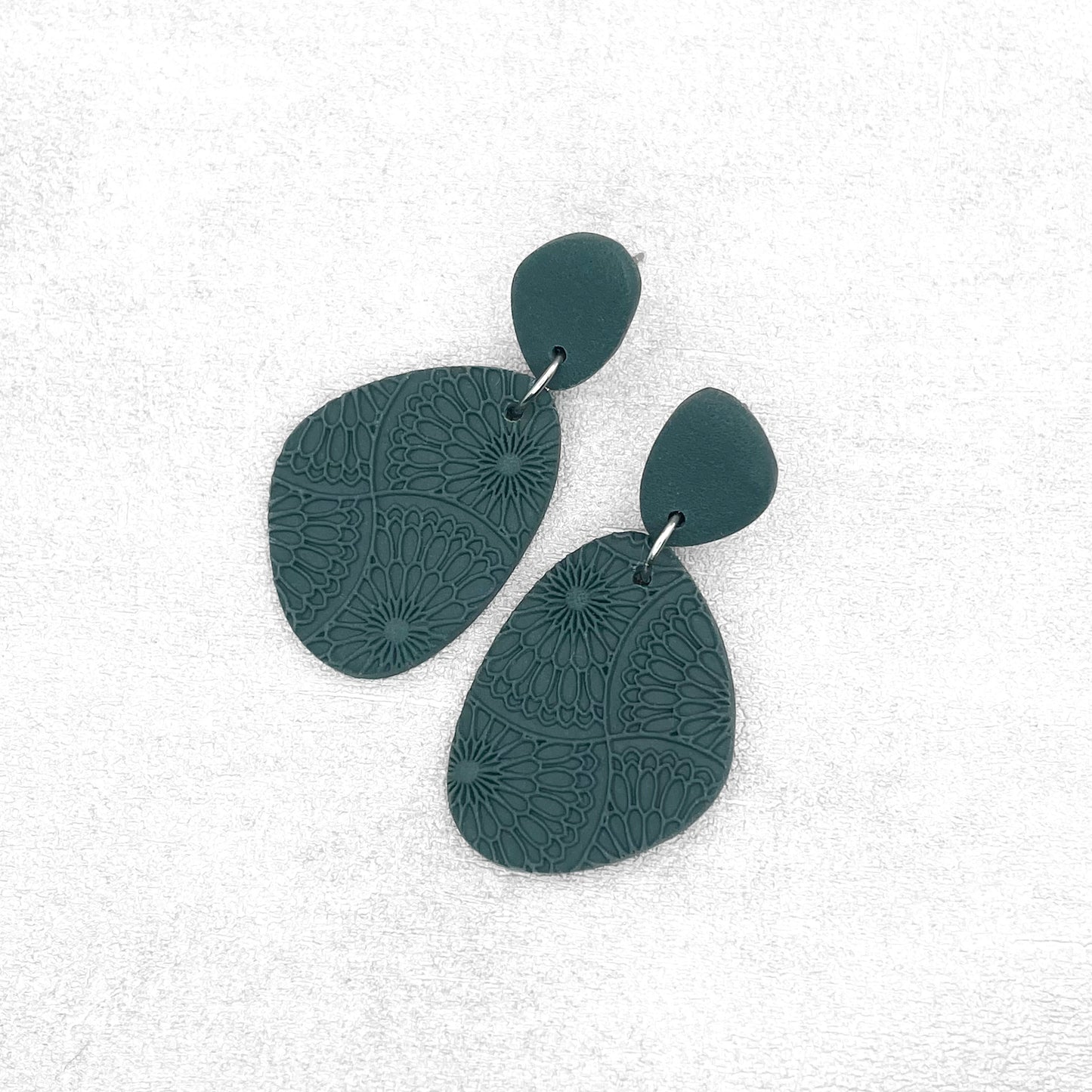 Handmade Dark Teal Pebble Earrings – Textured Polymer Clay Jewellery