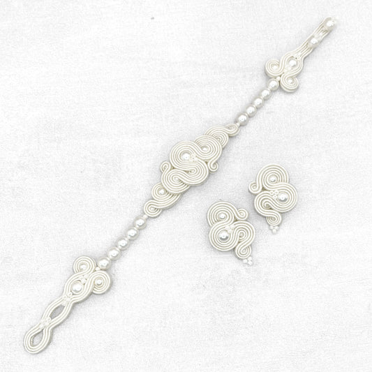 Handmade Ivory Soutache Jewellery Set – Classic and Elegant Wedding Earrings and Bracelet