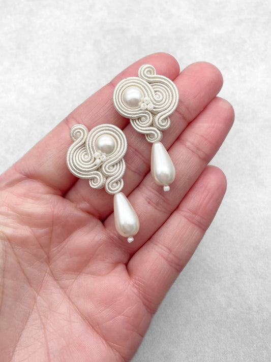 Soutache Sophistication – Handmade Bridal Ivory Earrings