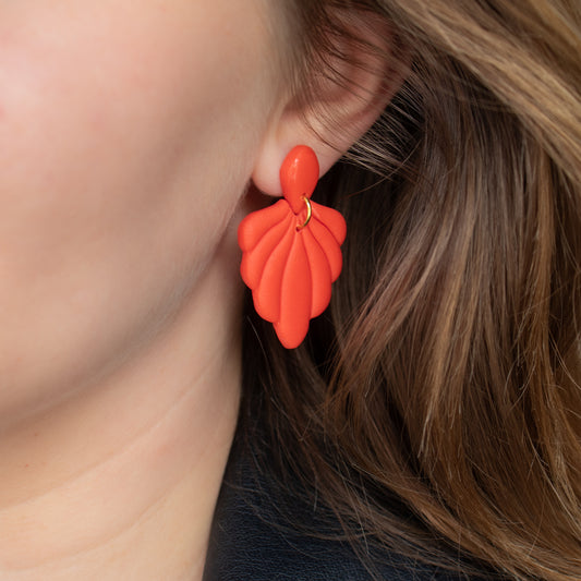 Handmade Orange Red Shell Earrings – Statement Polymer Clay Jewellery