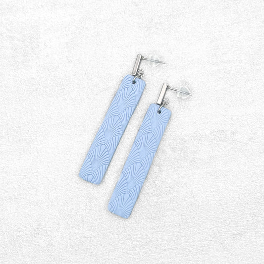 Handmade Light Blue Rectangle Earrings – Textured  Polymer Clay Earrings