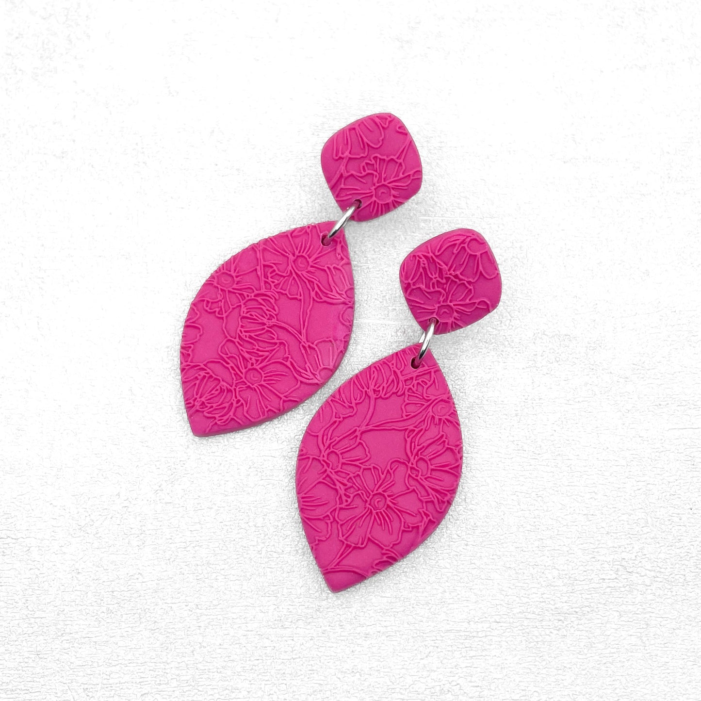 Handmade Magenta Geometric Earrings – Textured Polymer Clay Jewellery