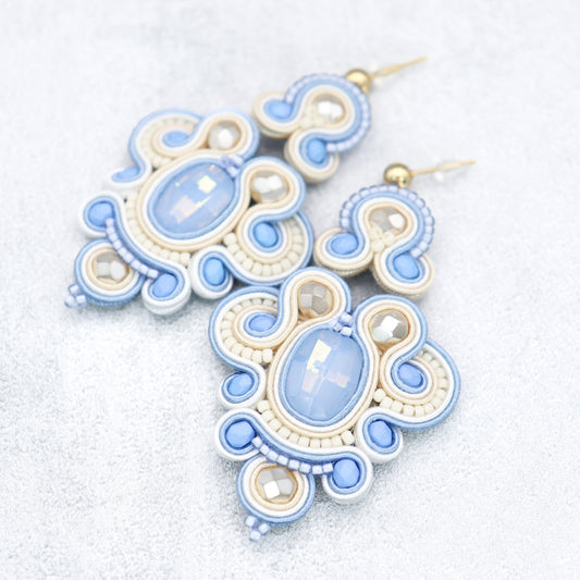 Light blue and cream soutache earrings. Unique and lightweight earrings.